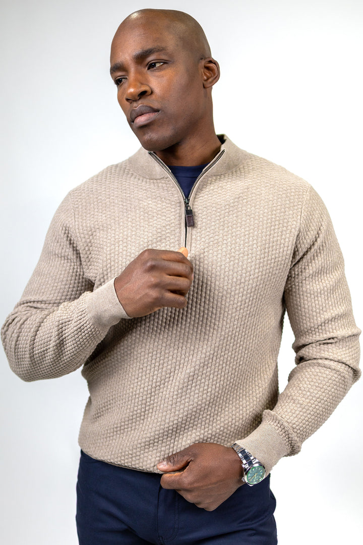 Dolomite 1/4 Zip Waffle Knit 16 Gauge Fine Cotton in Mocha
