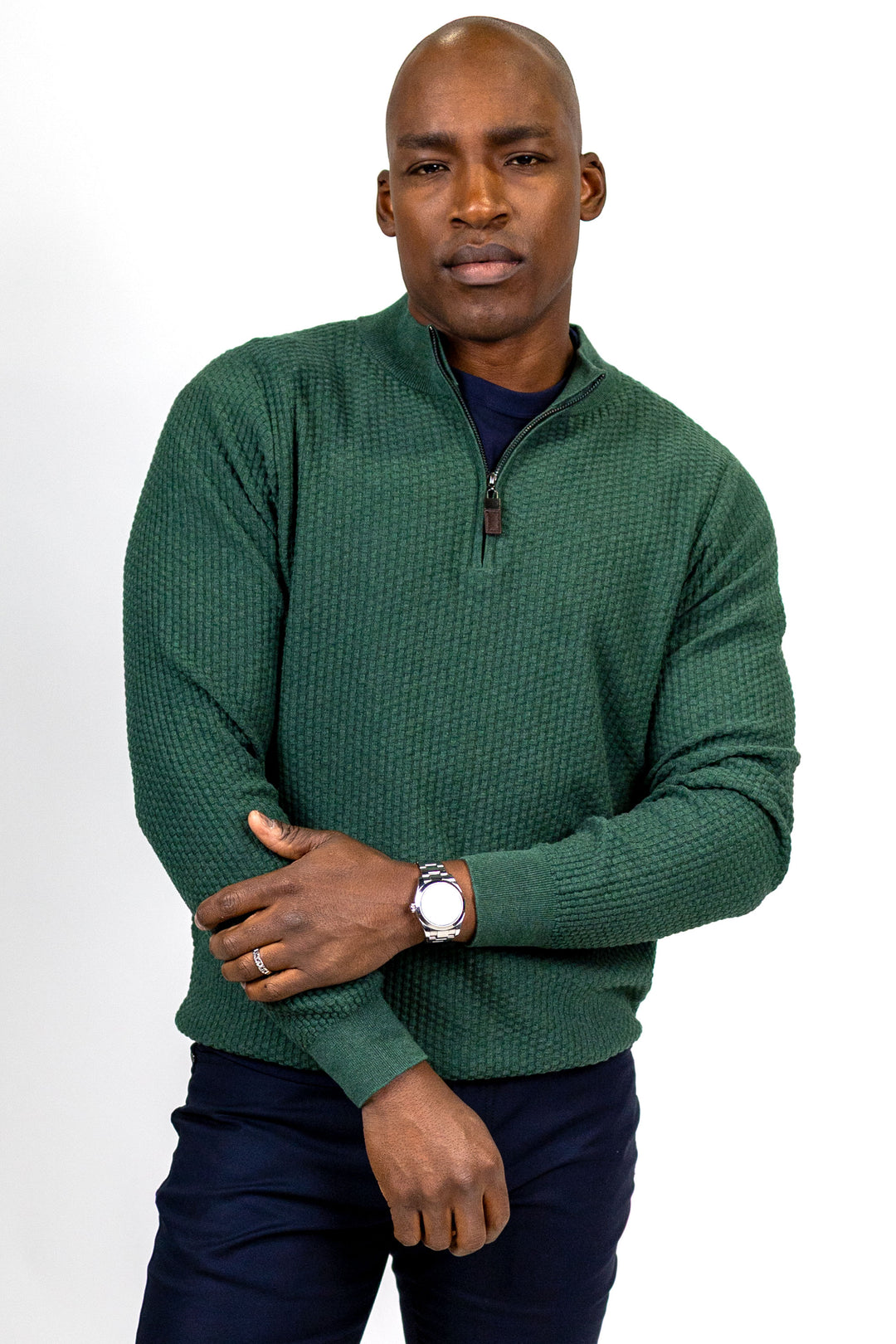 Dolomite 1/4 Zip Waffle Knit 16 Gauge Fine Cotton in Moss