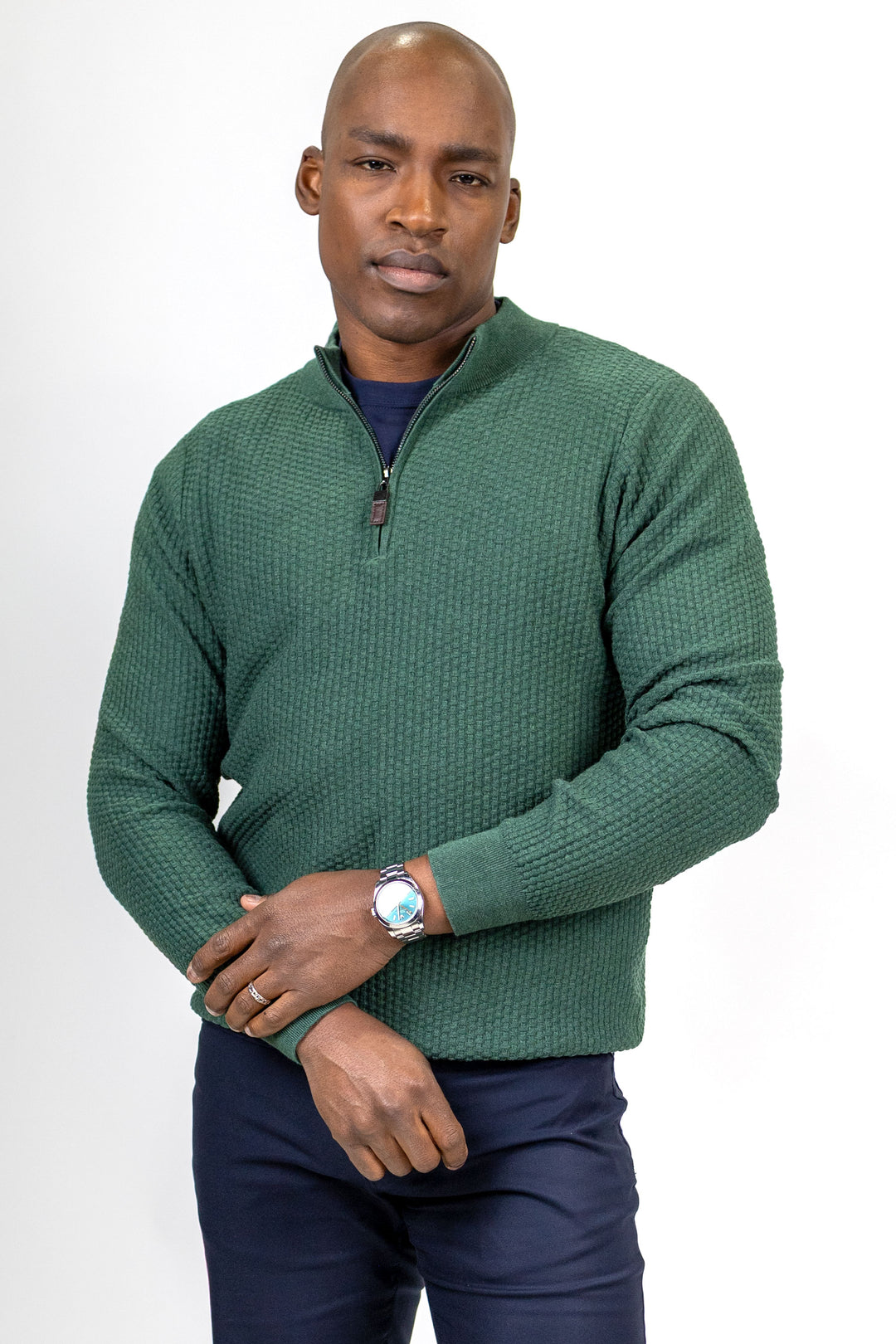 Dolomite 1/4 Zip Waffle Knit 16 Gauge Fine Cotton in Moss