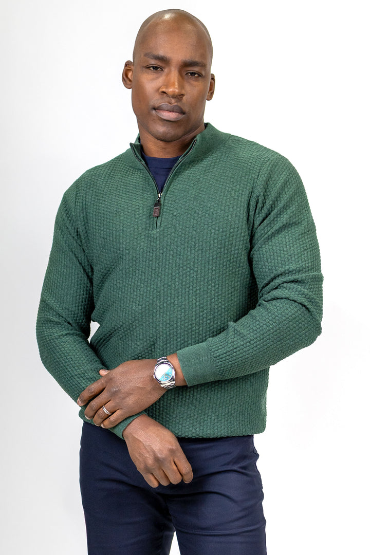 Dolomite 1/4 Zip Waffle Knit 16 Gauge Fine Cotton in Moss