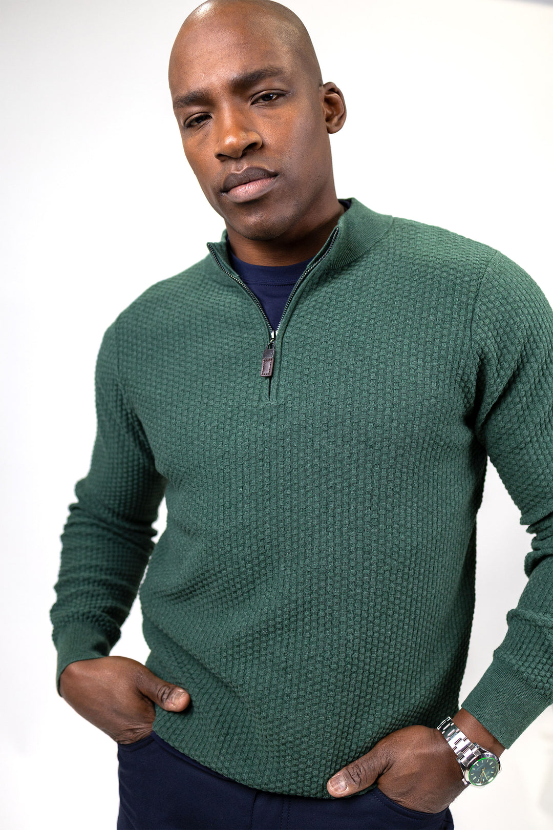 Dolomite 1/4 Zip Waffle Knit 16 Gauge Fine Cotton in Moss