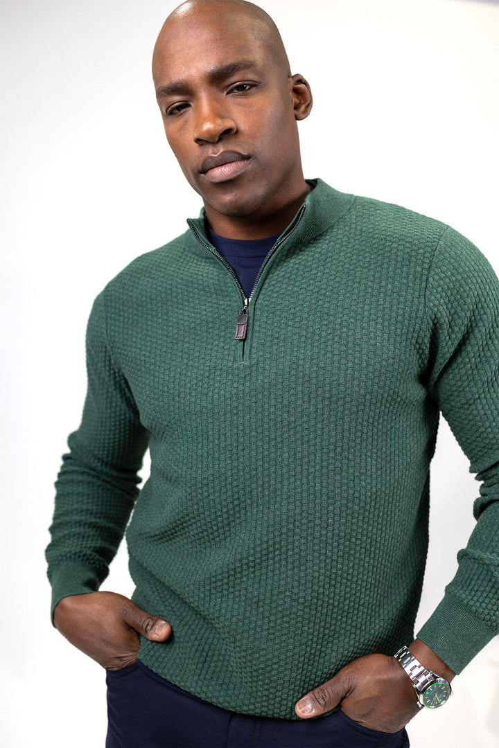 Dolomite 1/4 Zip Waffle Knit 16 Gauge Fine Cotton in Moss