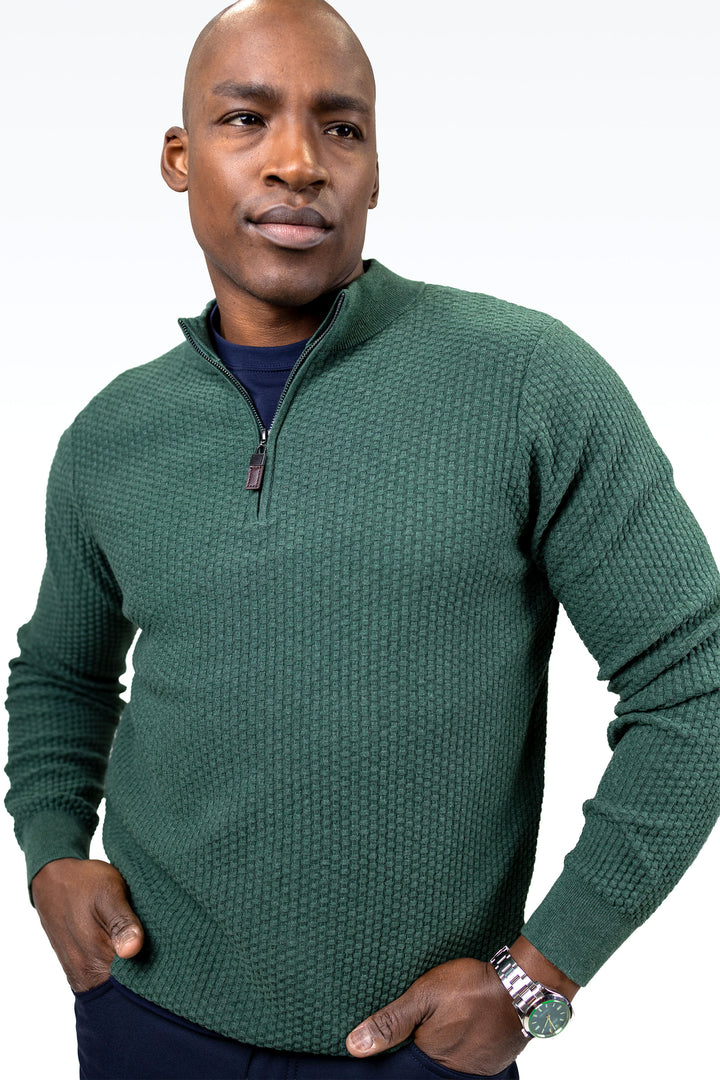 Dolomite 1/4 Zip Waffle Knit 16 Gauge Fine Cotton in Moss