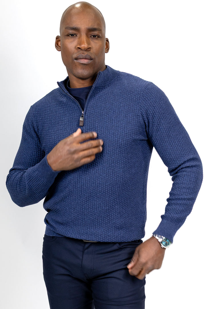 Dolomite 1/4 Zip Waffle Knit 16 Gauge Fine Cotton in Navy Marl
