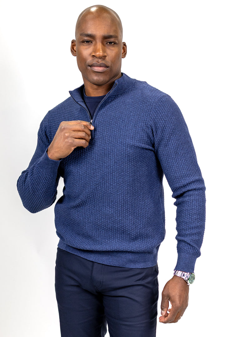 Dolomite 1/4 Zip Waffle Knit 16 Gauge Fine Cotton in Navy Marl