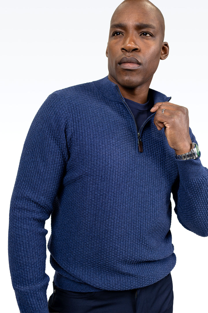 Dolomite 1/4 Zip Waffle Knit 16 Gauge Fine Cotton in Navy Marl