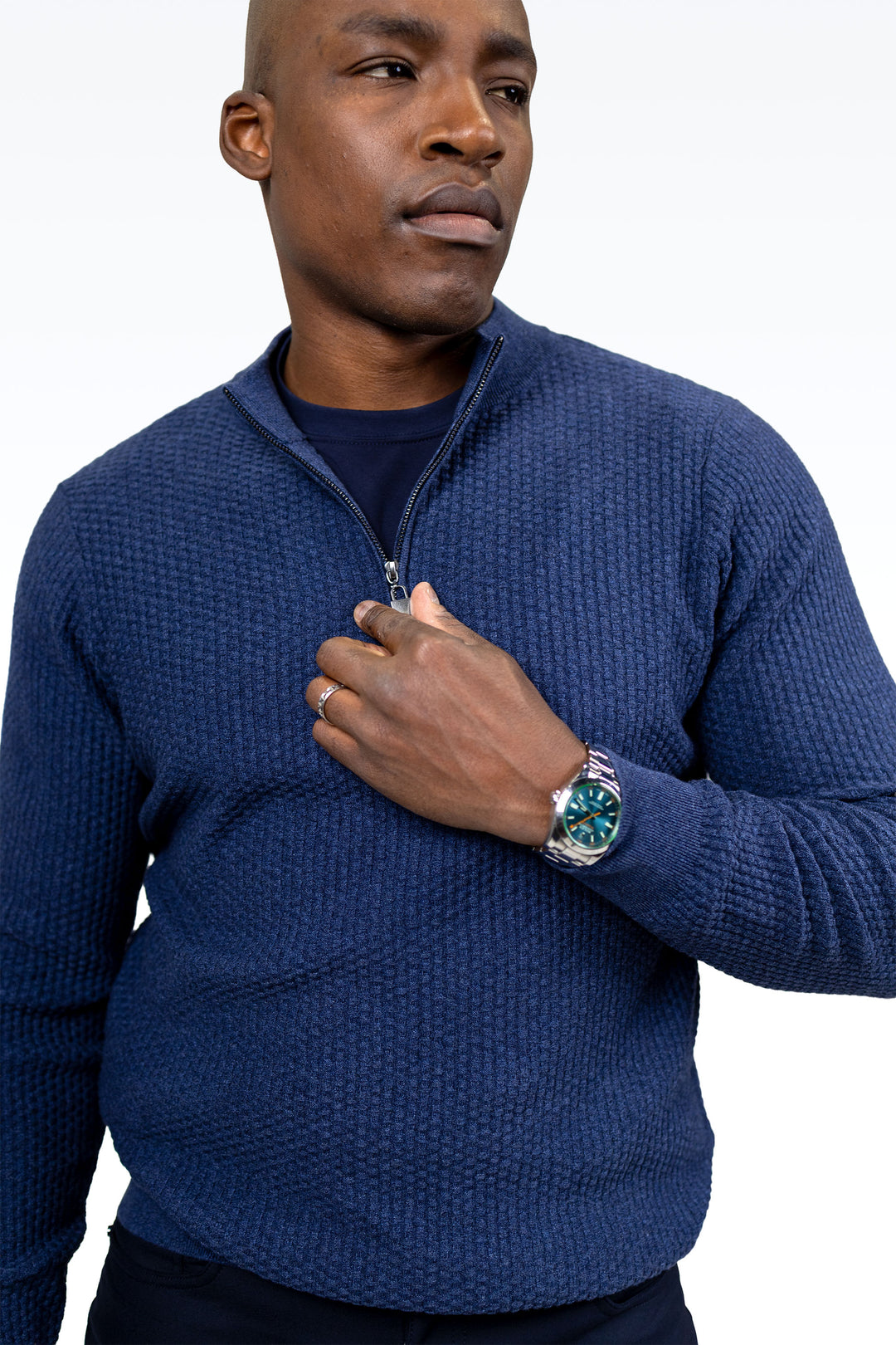 Dolomite 1/4 Zip Waffle Knit 16 Gauge Fine Cotton in Navy Marl