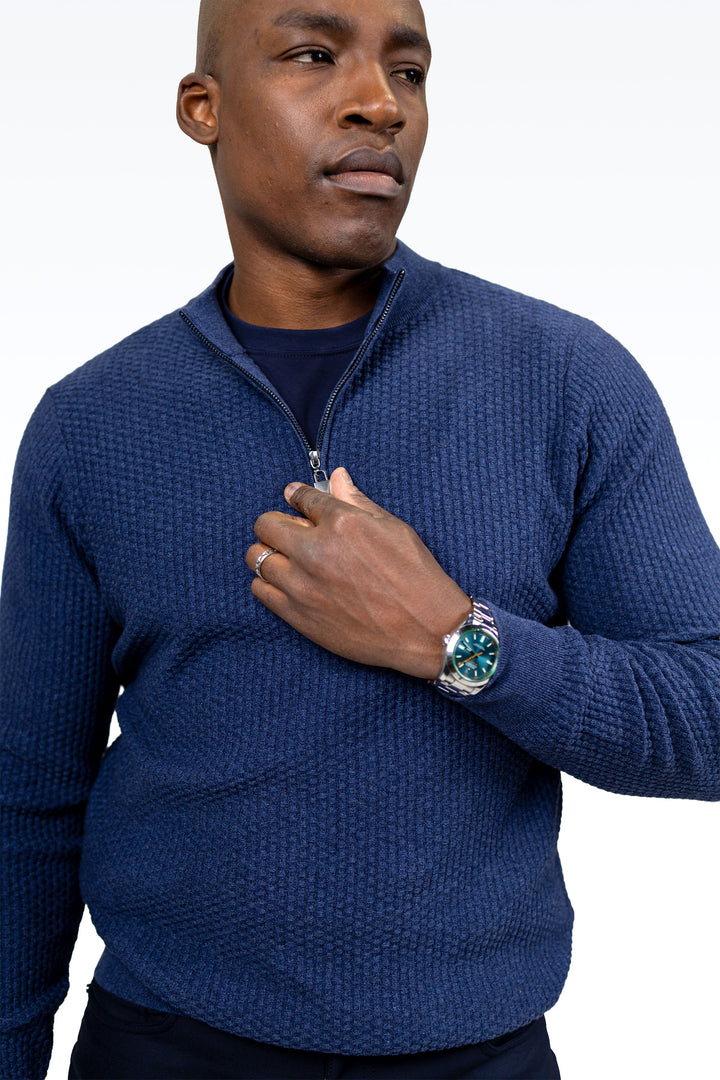 Dolomite 1/4 Zip Waffle Knit 16 Gauge Fine Cotton in Navy Marl