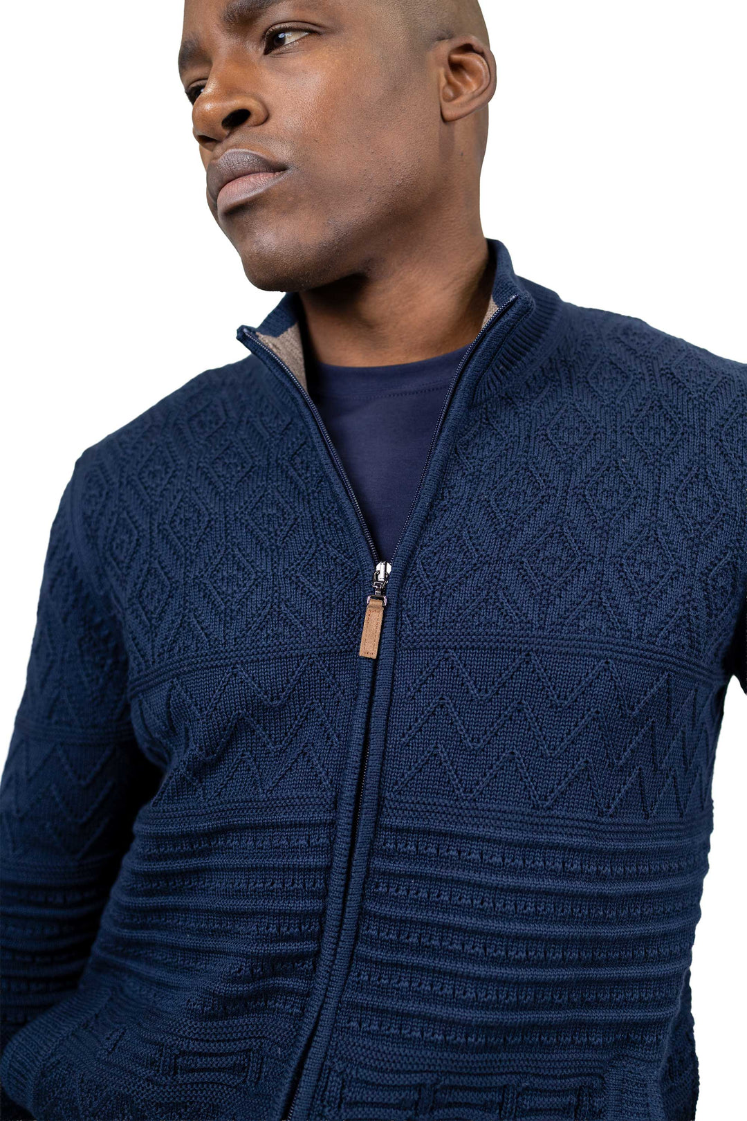 Navy Intarsia Full Zip