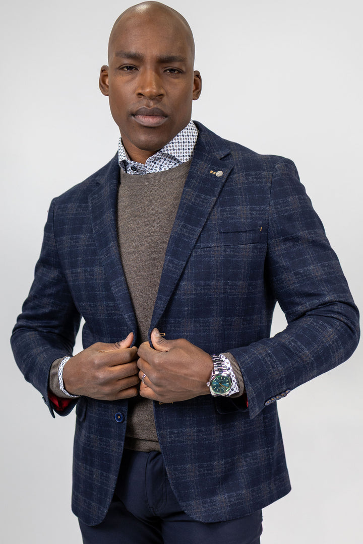 Dusty Blue and Copper Cotton Knit Sport Coat