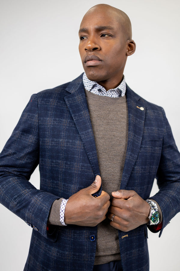 Dusty Blue and Copper Cotton Knit Sport Coat