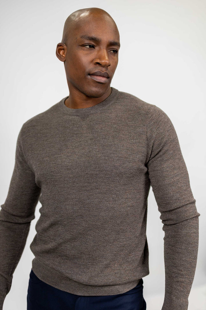 Elton Camel Textured Crewneck 100 % Merino Wool