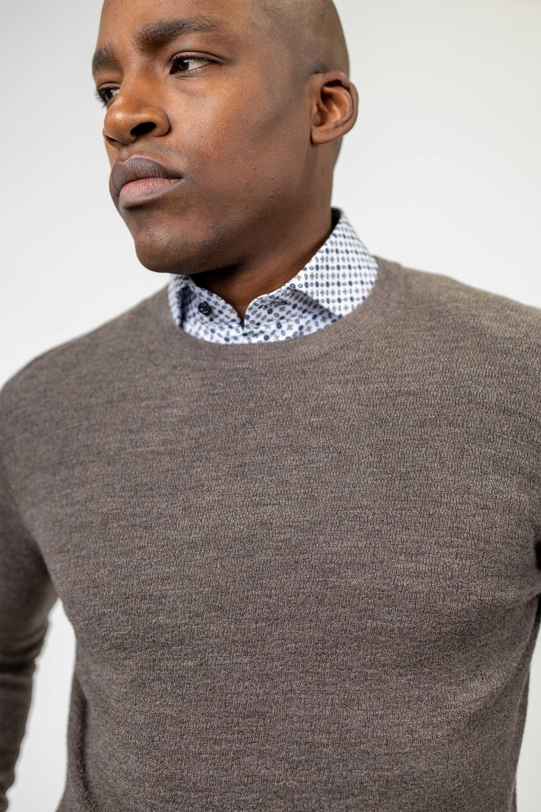 Elton Camel Textured Crewneck 100 % Merino Wool