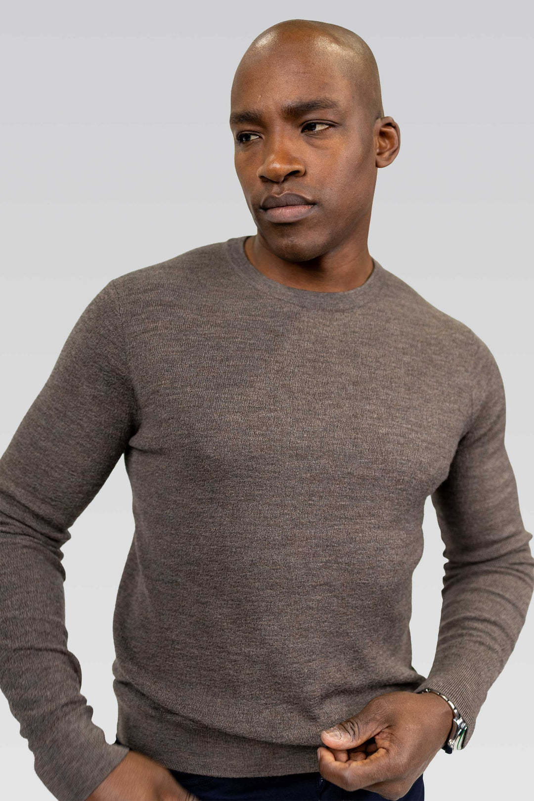 Elton Camel Textured Crewneck 100 % Merino Wool