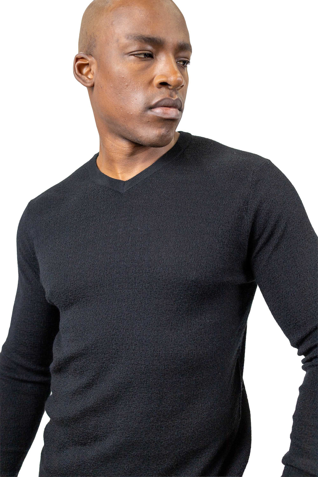 Elton Black Textured V-Neck 100 % Merino Wool