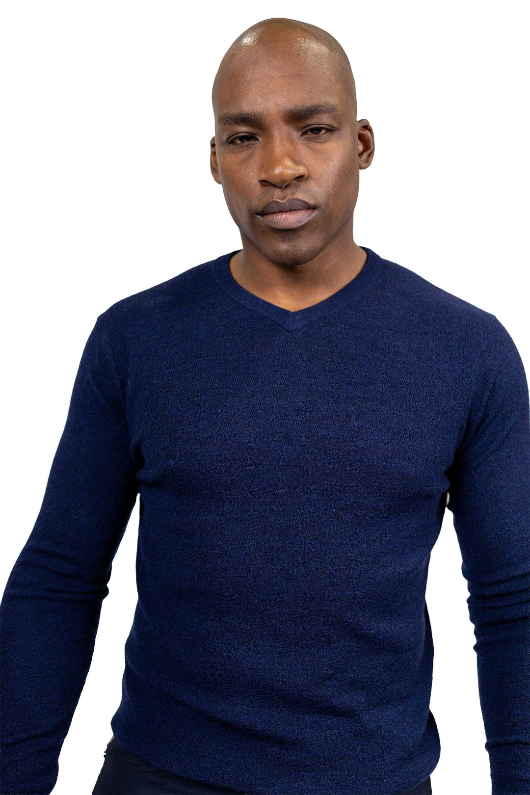 Elton Navy Textured V-Neck 100 % Merino Wool