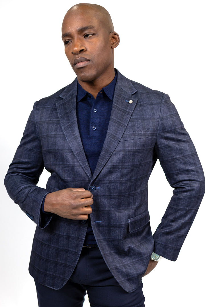 Hillsboro Navy WIndowpane Cotton Knit Sport Coat