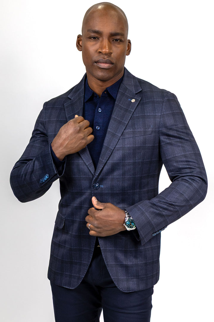Hillsboro Navy WIndowpane Cotton Knit Sport Coat