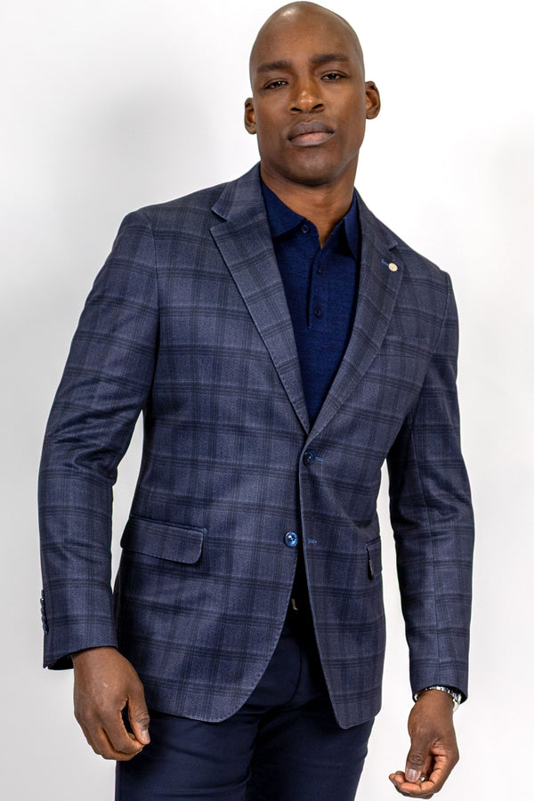Hillsboro Navy WIndowpane Cotton Knit Sport Coat