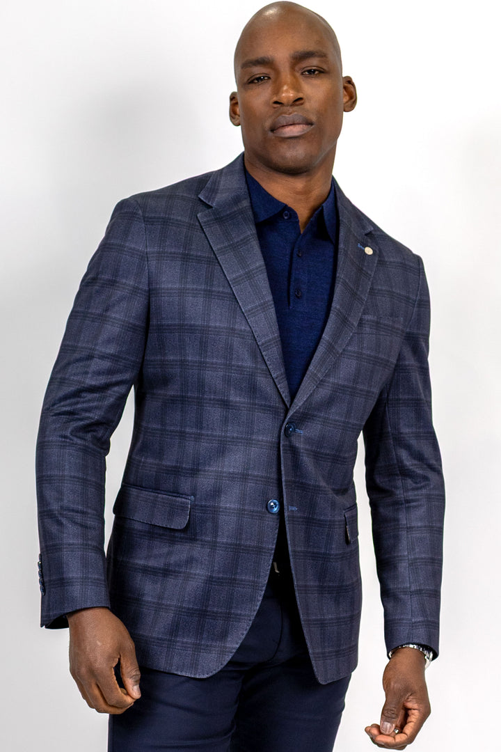 Hillsboro Navy WIndowpane Cotton Knit Sport Coat