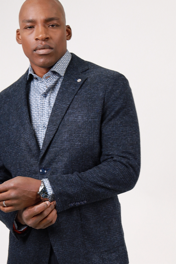 Louis Navy Glen Plaid Boucle Wool Blend Knit Sport Coat