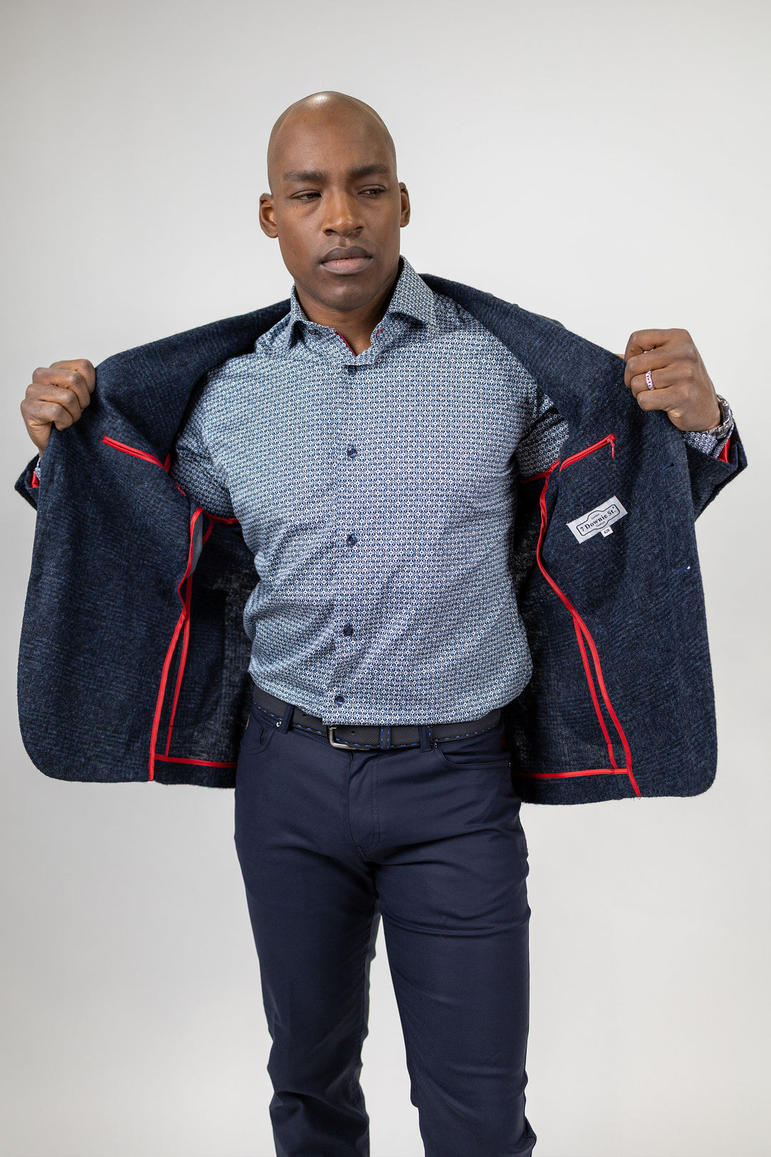 Louis Navy Glen Plaid Boucle Wool Blend Knit Sport Coat