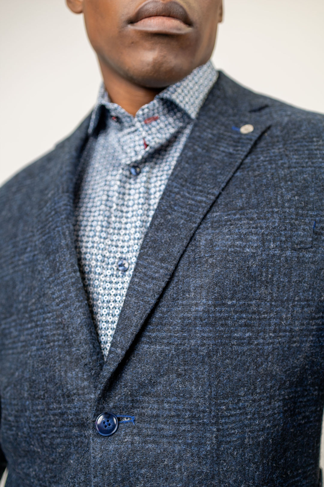 Louis Navy Glen Plaid Boucle Wool Blend Knit Sport Coat