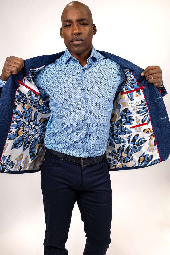Ludlow Blue Donegal Print Cotton Knit Sport Coat