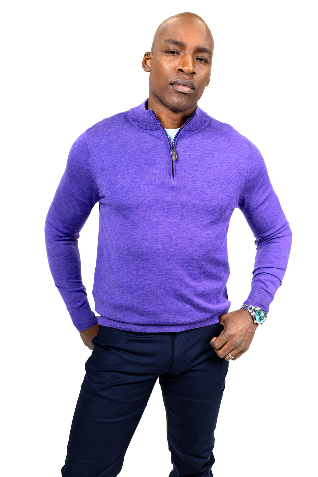 Merlin Merino Wool Quarter Zip Purple