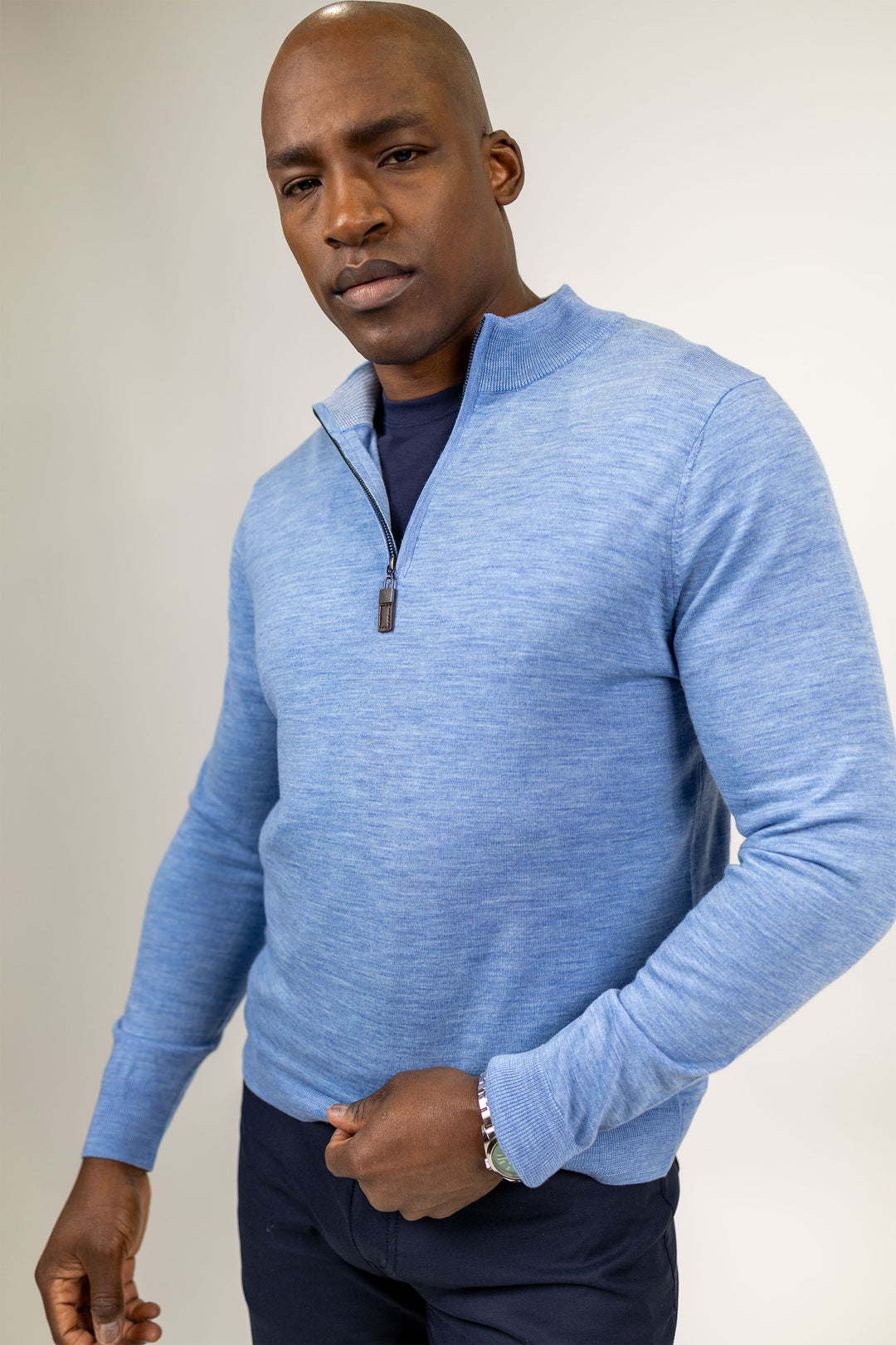 Merlin Merino Wool Quarter Zip Blue