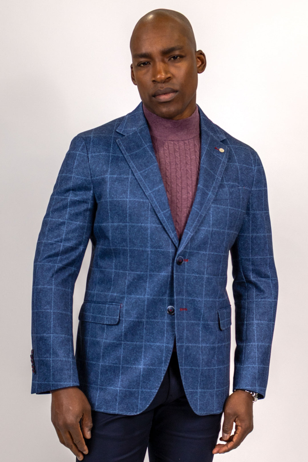 Sherwood Navy Windowpane Cotton Knit Sport Coat