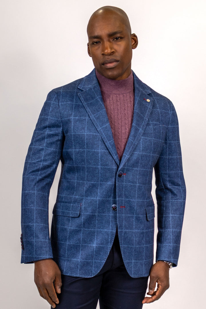 Sherwood Navy Windowpane Cotton Knit Sport Coat