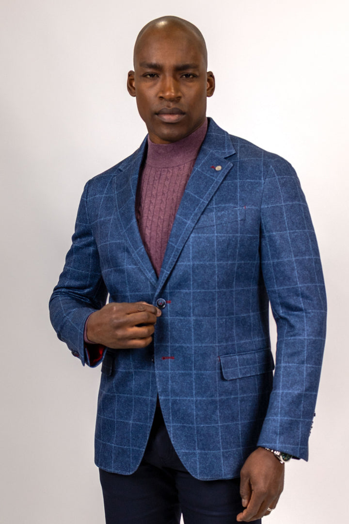 Sherwood Navy Windowpane Cotton Knit Sport Coat