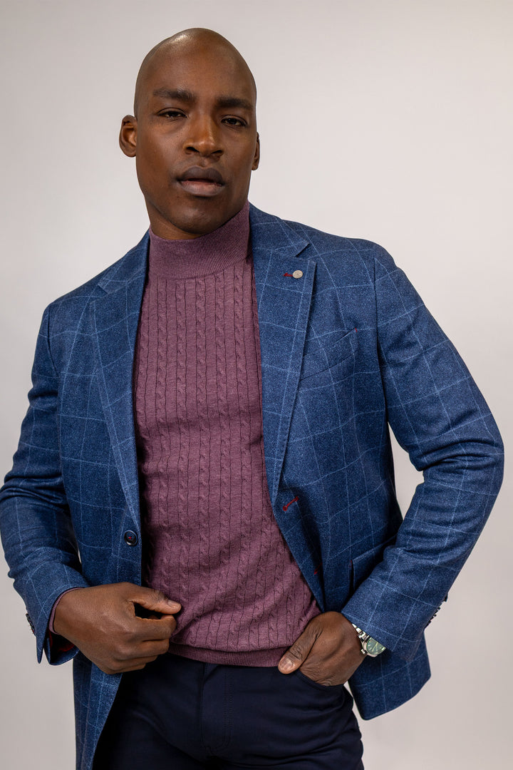 Sherwood Navy Windowpane Cotton Knit Sport Coat
