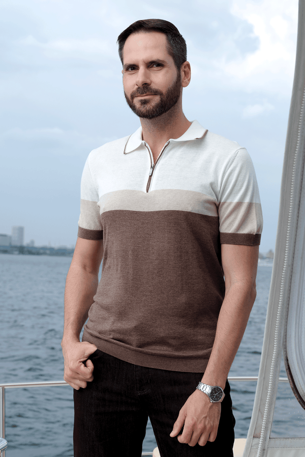 1/4 Zip Polo in Brown - 7 Downie St.®