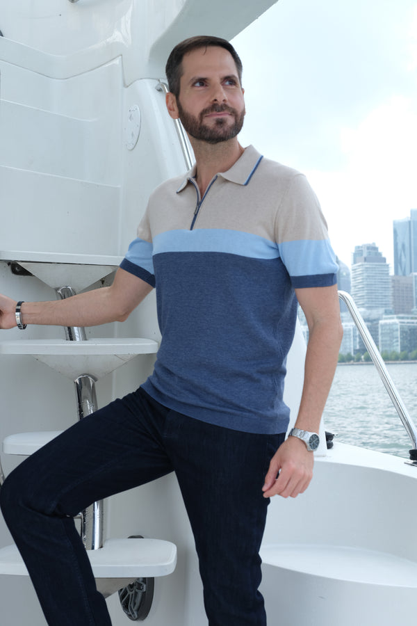 1/4 Zip Polo in Blue - 7 Downie St.®