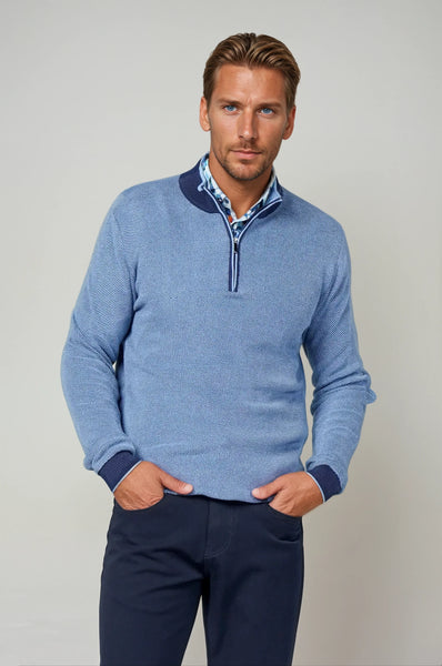 Light Blue Textured Quarter Zip Sweater – 7 Downie St.®