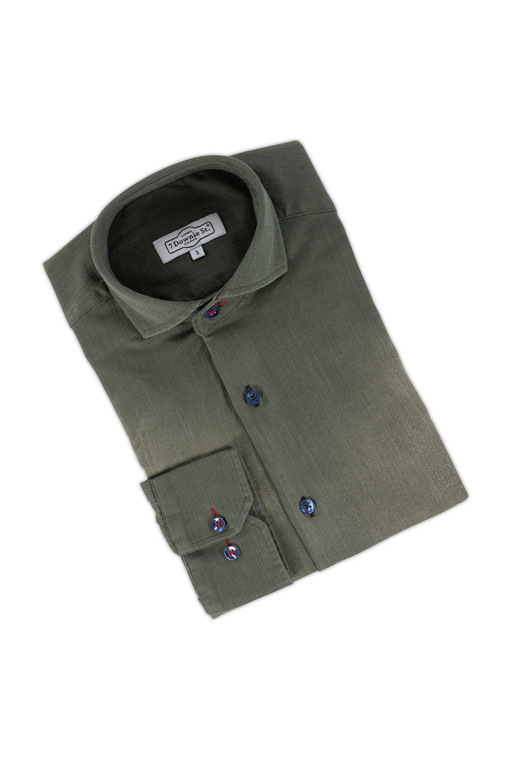 Olive Gabardine Stretch Denim Shirt - 7 Downie St.®