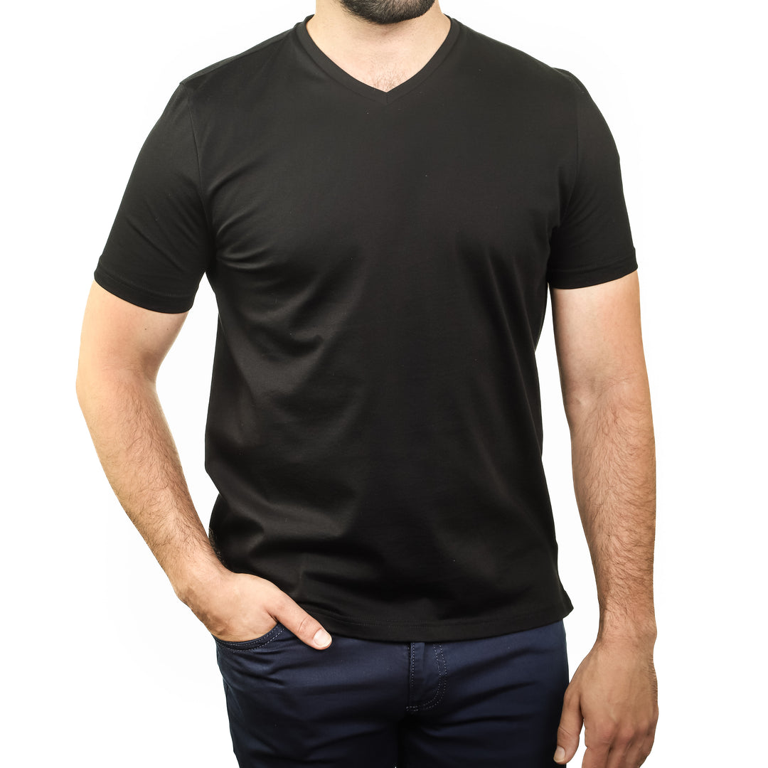 Black Mercerized Cotton V-Neck T-Shirt - 7 Downie St.®