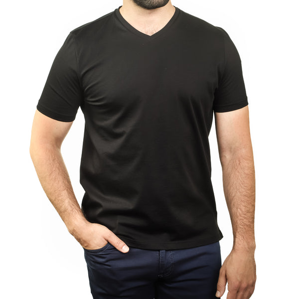 Black Mercerized Cotton V-Neck T-Shirt - 7 Downie St.®
