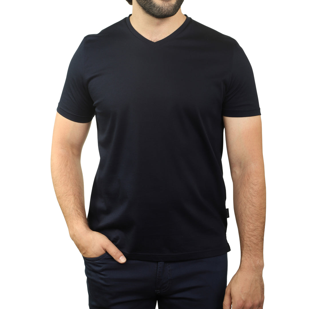 Navy Mercerized Cotton V-Neck T-Shirt - 7 Downie St.®